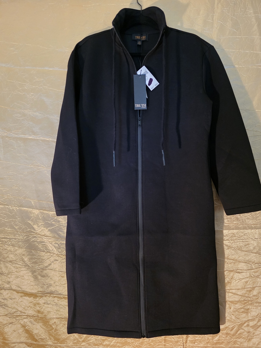 Truth Black Long Zip Trench Coat with Hood